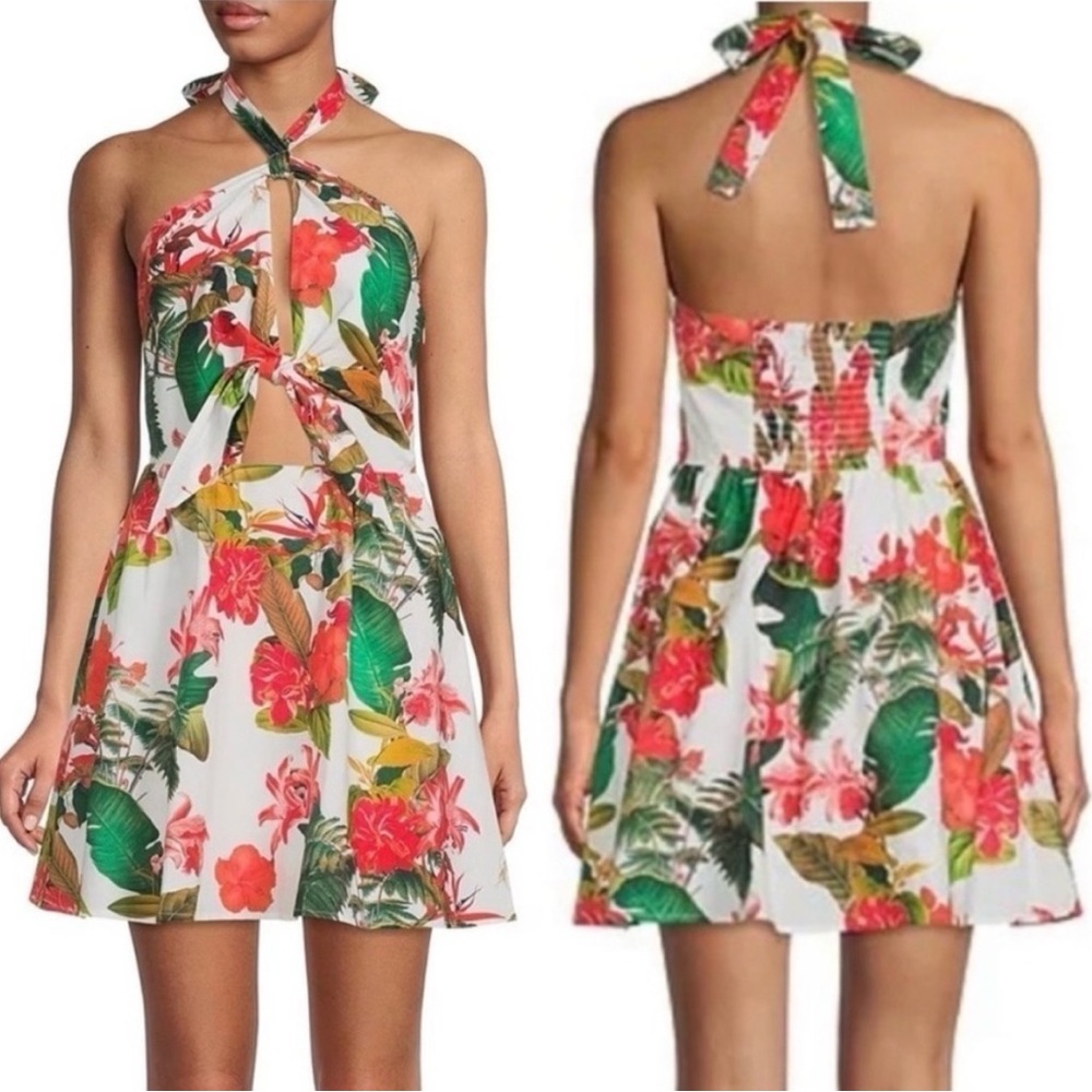 NWOT Gianni Bini Tropical Cut Out Halter Dress - Red and Green
